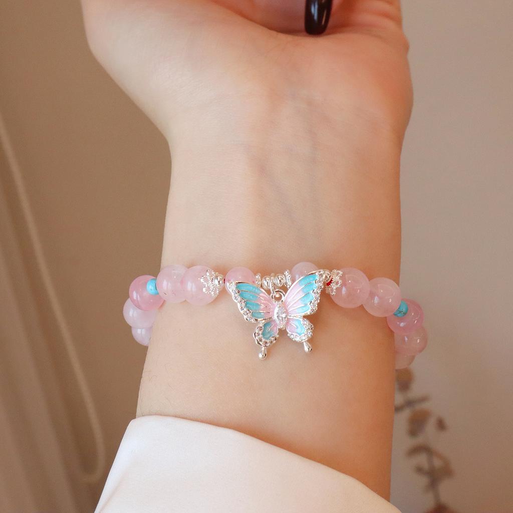 Natural Pink Crystal Bracelet Hibiscus Stone Fashion Bracelet Fashion Women Bracelet Accessories
