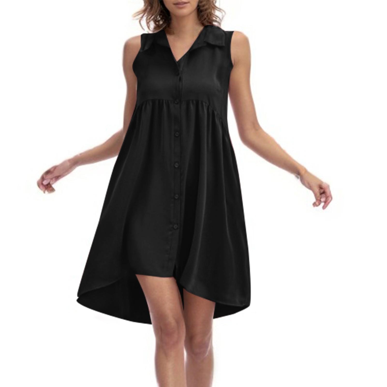 

Женские платья без рукавов спереди короткие сзади повседневные платья S чёрный