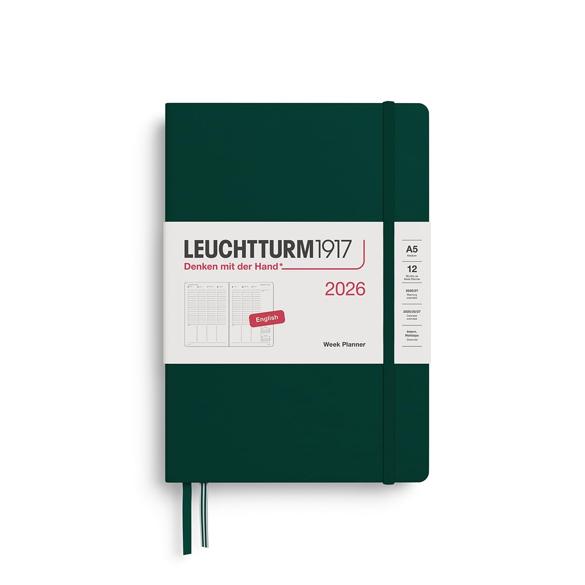 

Leuchtturm 2026 Январь A5 Еженедельник Лес Официально Импортированный Планировщик, Старт, Вертикальный, Зеленый, 372763,