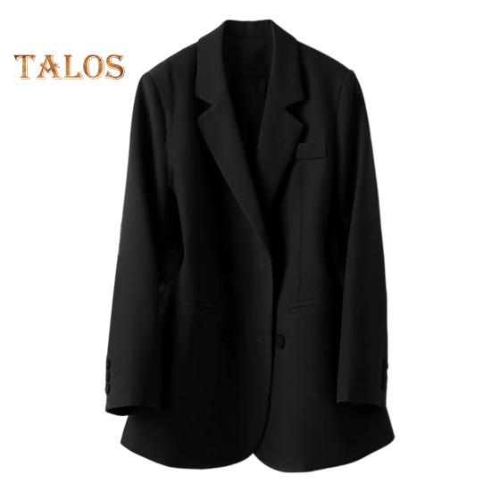 

Женский пиджак с лацканами, длинный рукав, двубортный пиджак с карманами, однотонный, свободный крой, офисное женское пальто, рабочая одежда 2XL чёрный