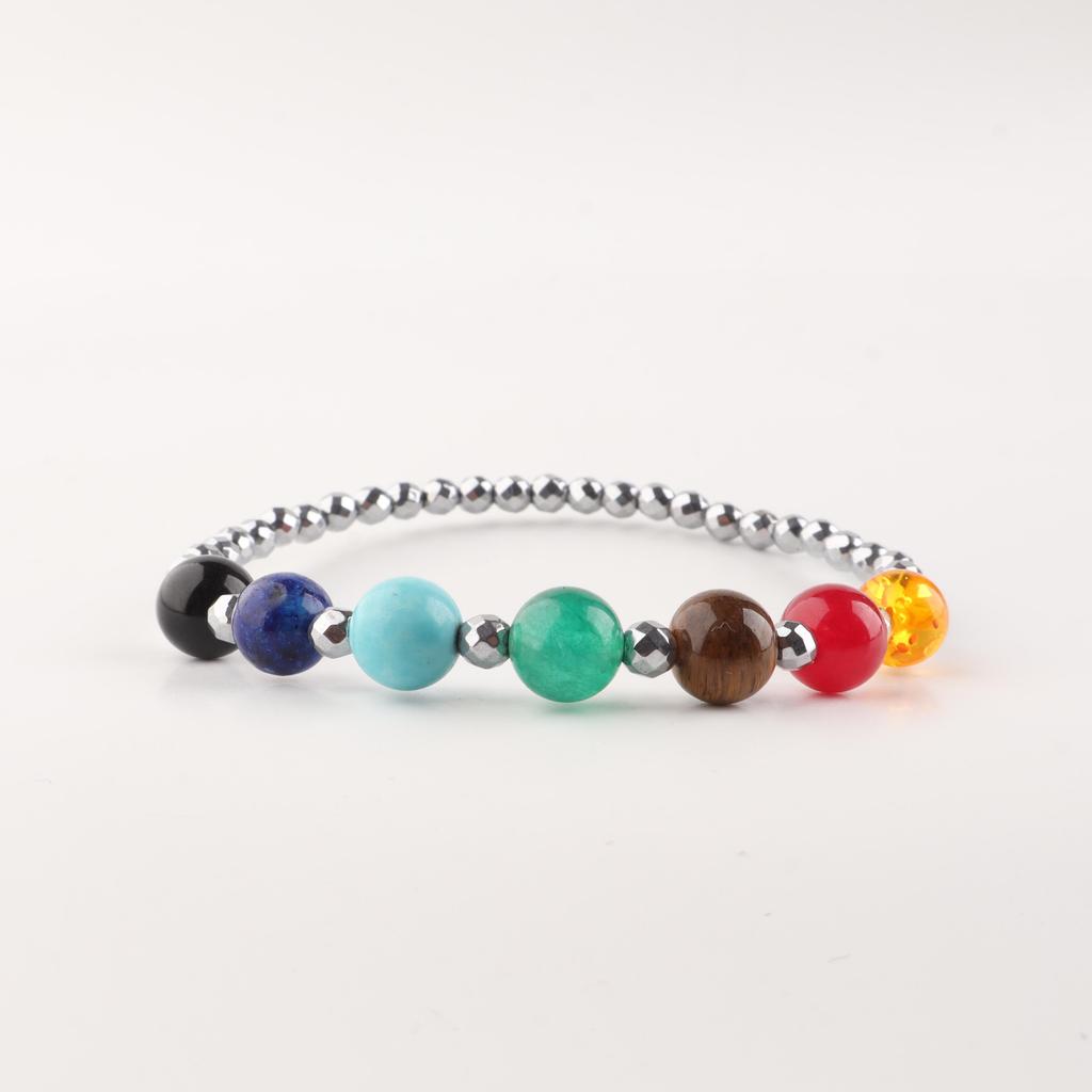 Bracelet extensible en perles d'hématite 7 Chakras Bijoux en perles faits à la main Pour cadeau d'anniversaire DB-22