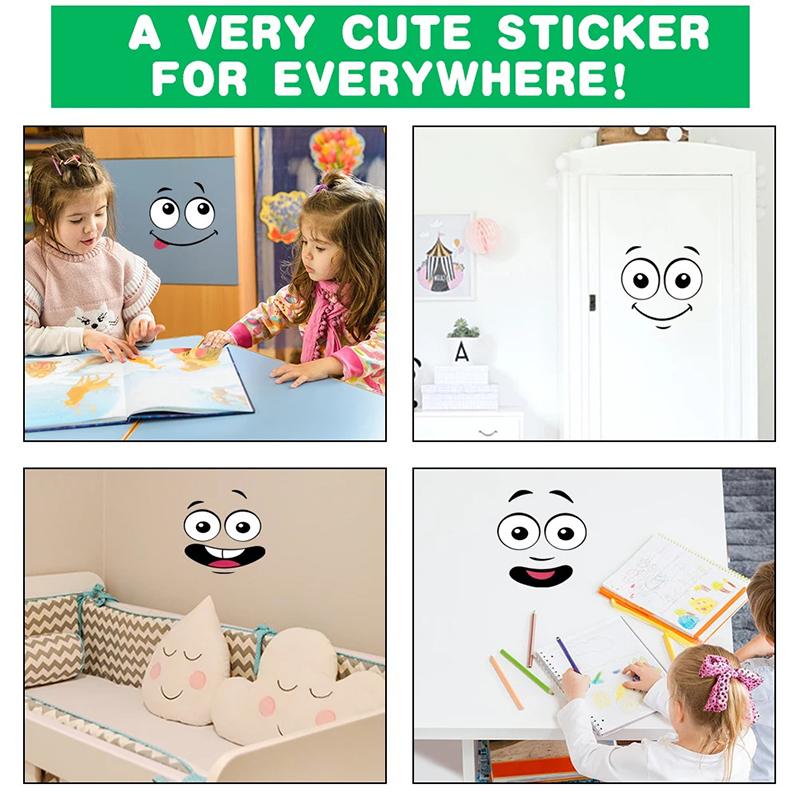 Cartoon Face Trash Can Stickers Self-Adhesive Waterproof Pvc Glossy Finish For Wall, Toilet, Refrigerator Indoor Outdoor