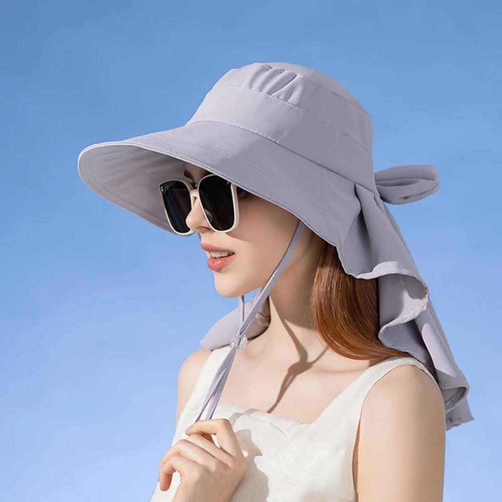 Pălărie de soare cu șal și fundă, cu gaură în coadă de cal, Aiti UV, pălărie Fishman, pălărie de plajă cu parasolar la modă