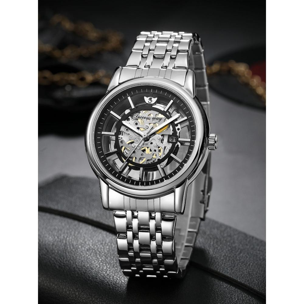 Business Fashion Men's Hollow Watch Calendar Steel Quartz Watch