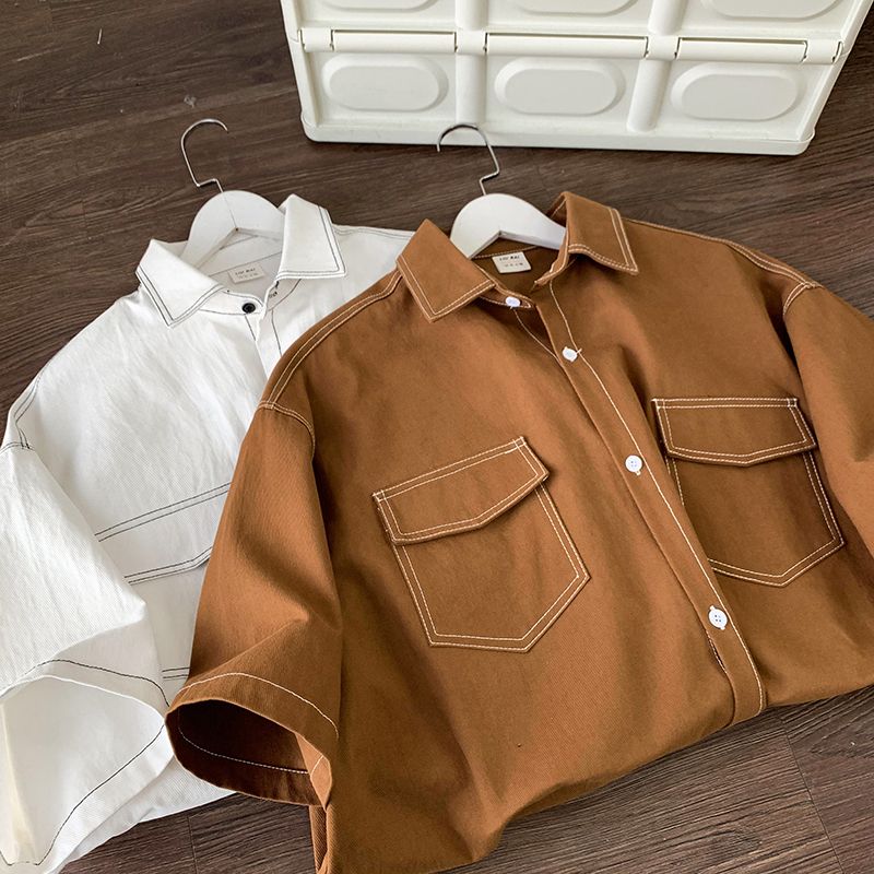 Street Muži Ženy Trend Personalizovaná Krátký Rukáv Letní Košile Pár Volná Ležérní Retro