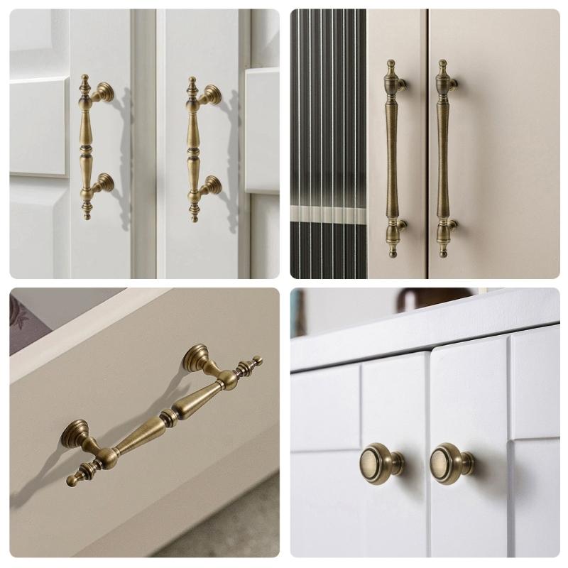 Ergonomic Solid Brass Drawer Pulls Easy Installation Antique Cabinets Handle Upgrades for French Door Dressers Cupboards