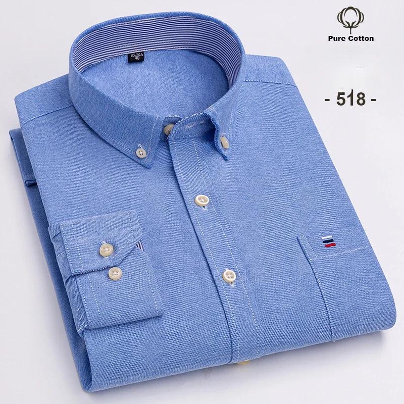 New In Shirt Plus Size 7XL Long-sleeve Shirts for Men 100%cotton Oxford Slim Fit Formal Plain Shirt Fashion Korean Plaid Clothes