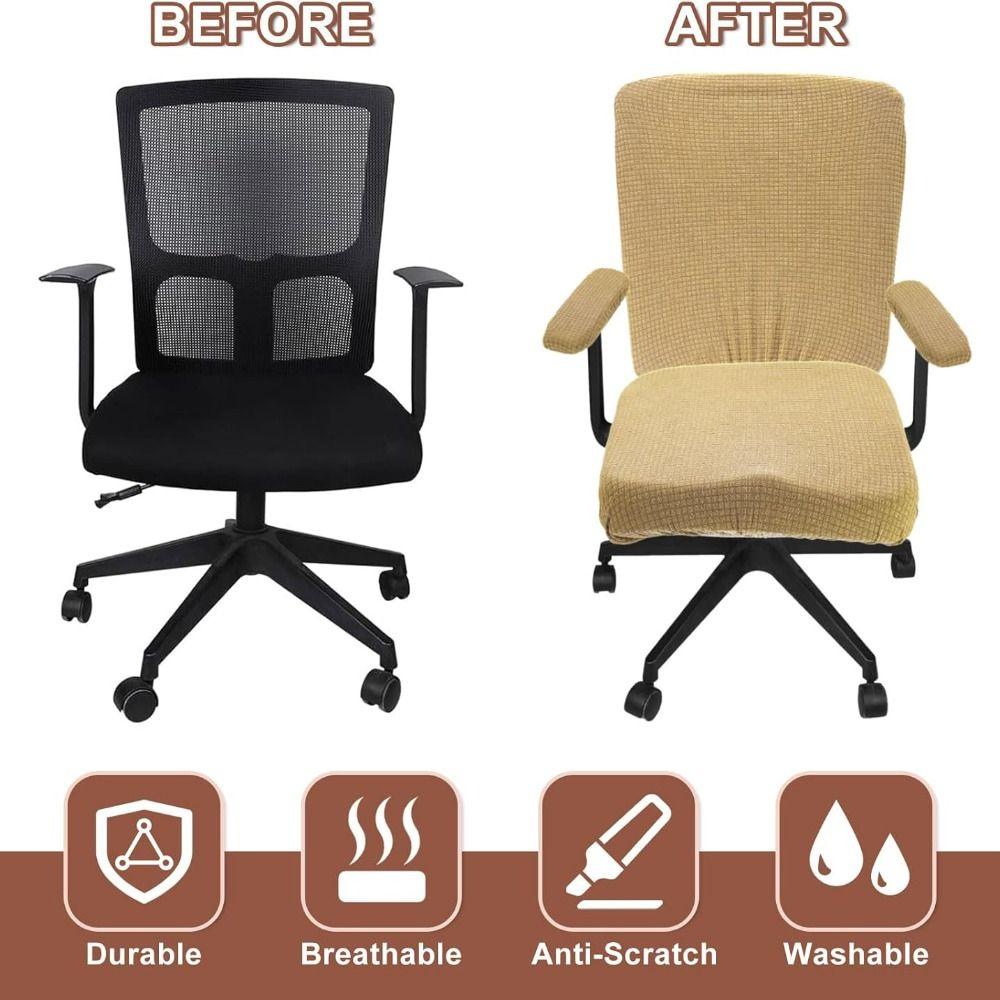 Stretchable Fabric Office Chair Covers Breathable Easy to Clean Chair Slipcover Anti-Wrinkle Backrest Armrest Cover
