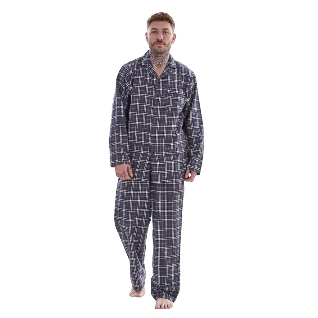 Keanu Mens Checked Brushed Long Pyjama Set