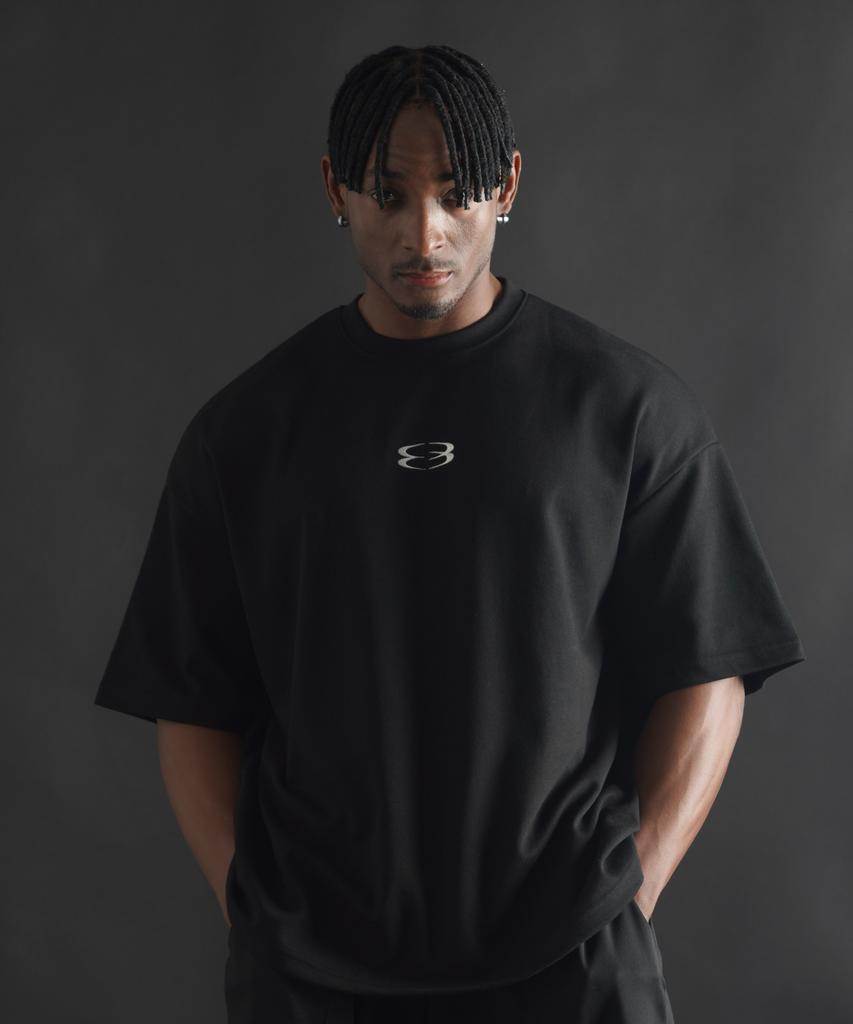 PHERMENON Super Oversized Logo Short Sleeve T-Shirt - Black