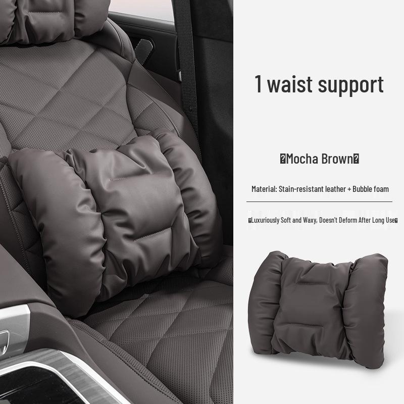 Luxury Leather Car Neck & Lumbar Support Pillow Set