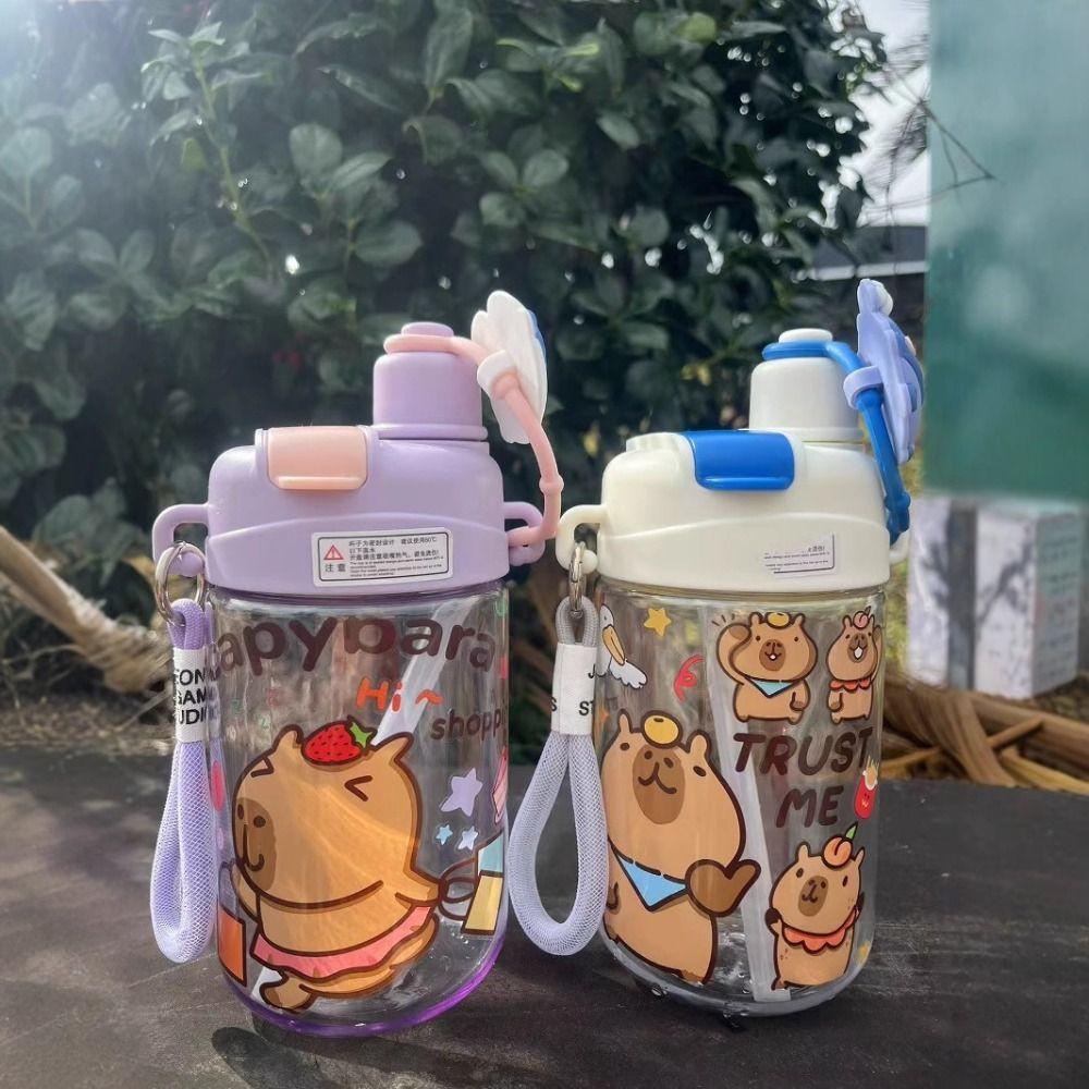 Cartoon Capybara Water Bottle 600ML Student Water Bottle Portable Double Drinking Cup  Summer