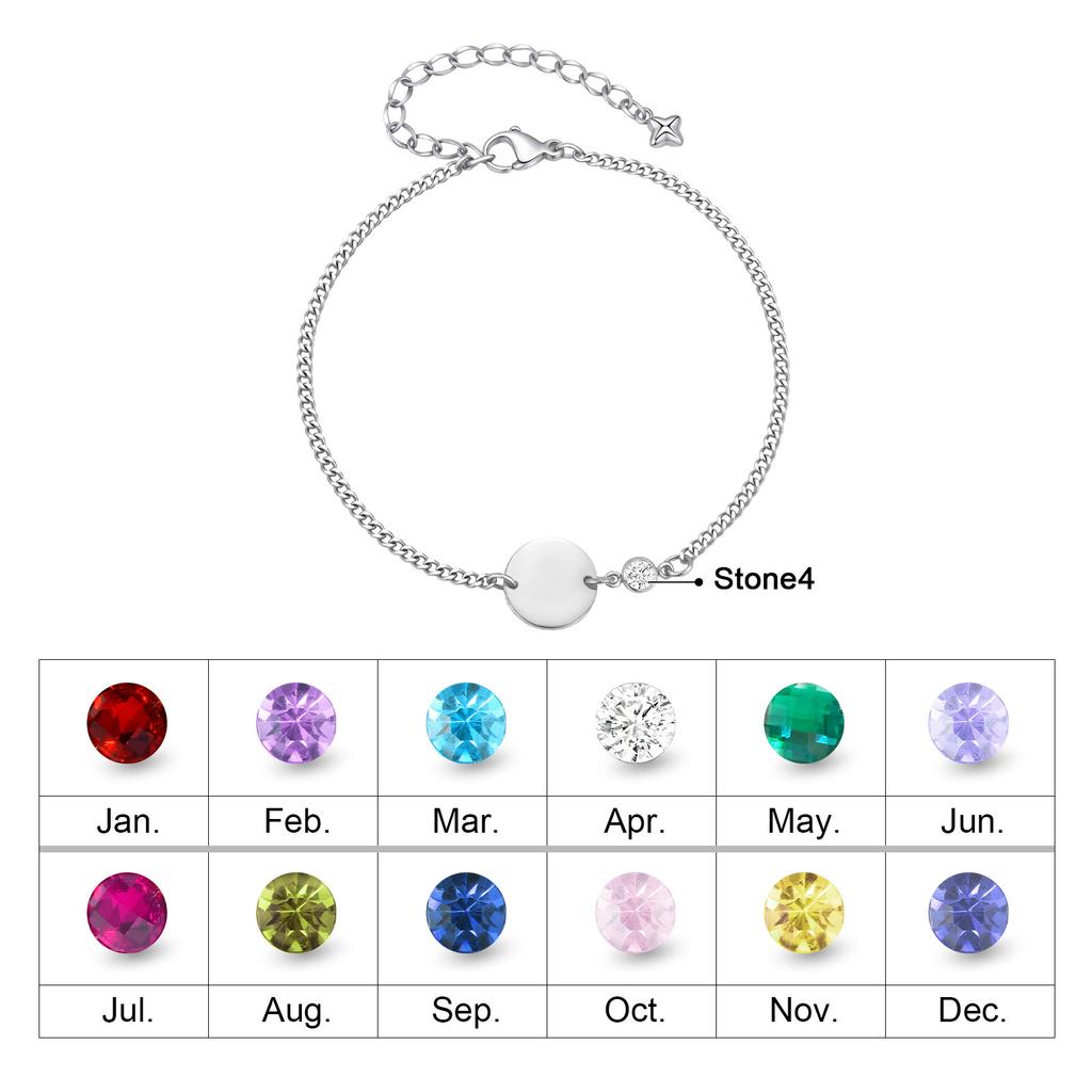 Vnox Unique 12th Birthstones Bracelet January- December Blank Round 2 Color Charm Bracelet Stainless Steel Jewelry Birthday Gift