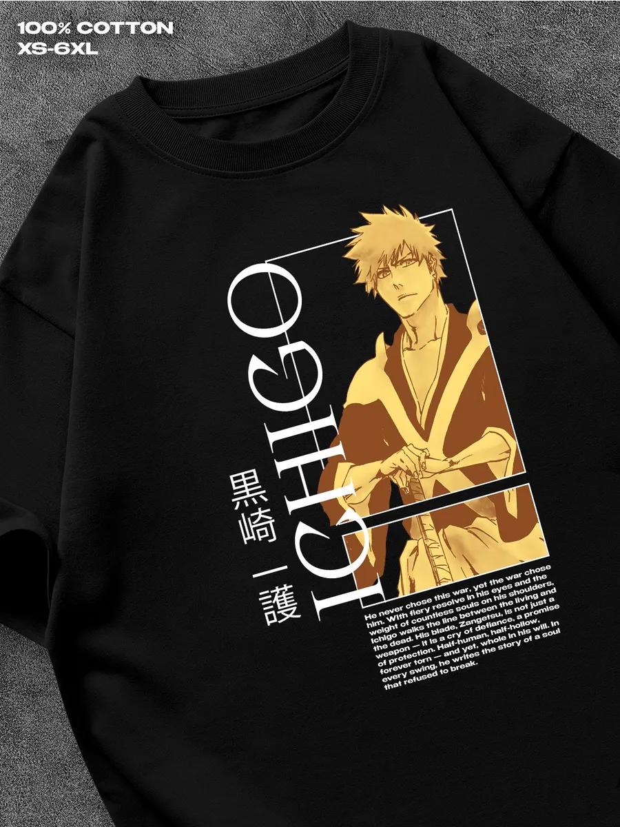 

черная футболка Bleach Мужская футболка Женские футболки с принтом букв Футболка с короткими рукавами Повседневная уличная футболка Топ XXXXL