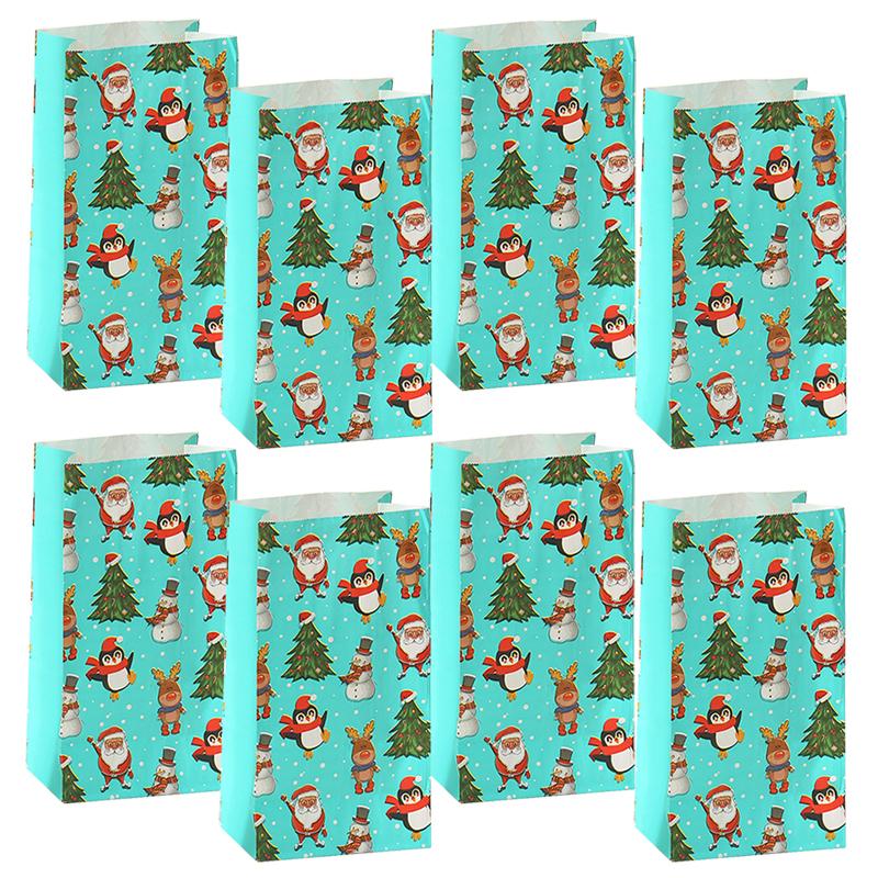 8pcs Christmas cartoon pattern kraft paper bags Christmas cookies snacks gift packaging bags New Year party decorations