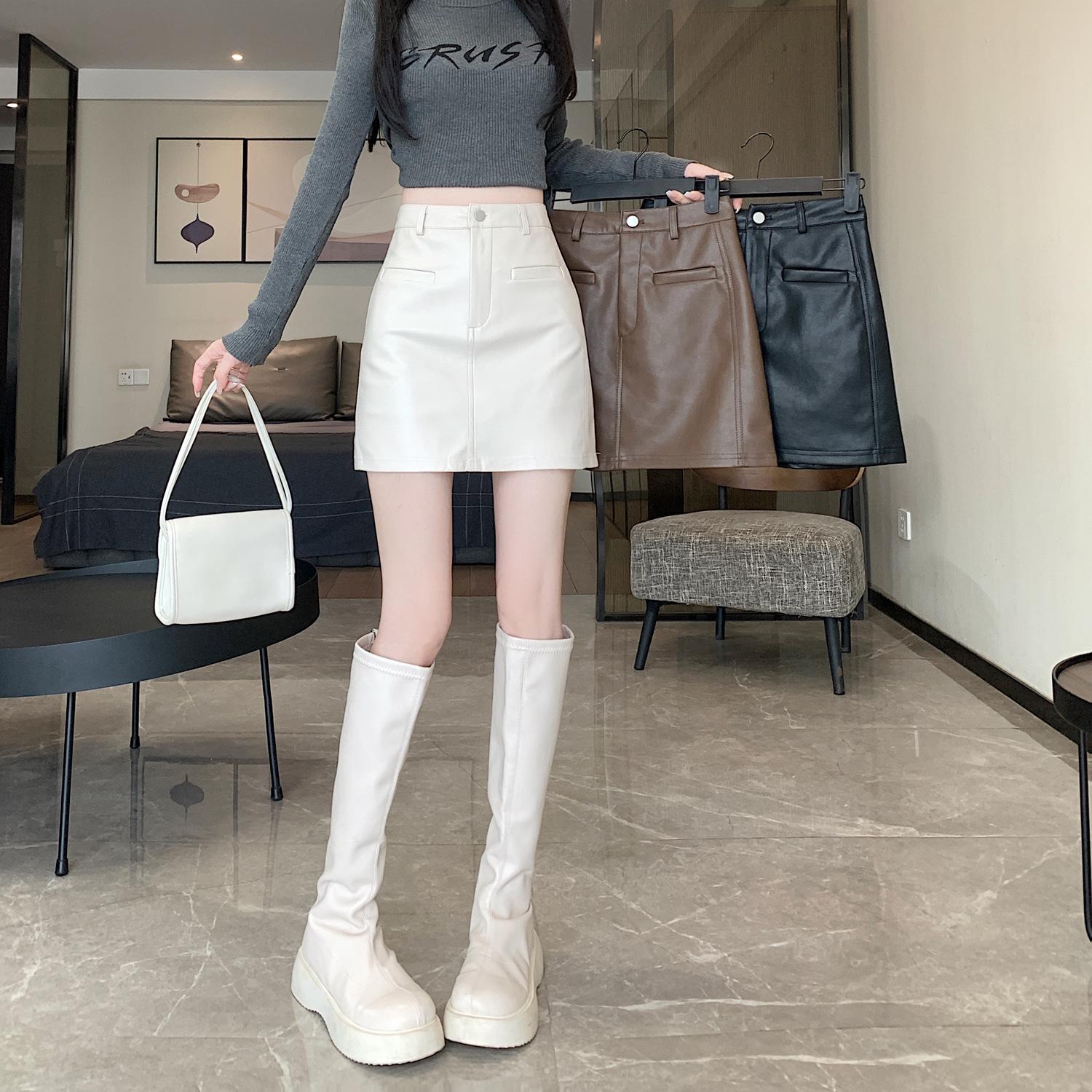 

Women s Black PU Leather A-Line Mini Skirt, High Waist, Anti-Exposure, Small Sizes, New for Autumn/Winter 2025 XL чорний