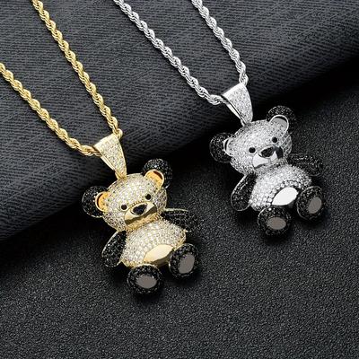 Pendentif petit ours Animal Panda brillant, Micro ensemble en Zircon, bijoux Hip Hop de rue, accessoires de collier de Couple, nouvelle mode