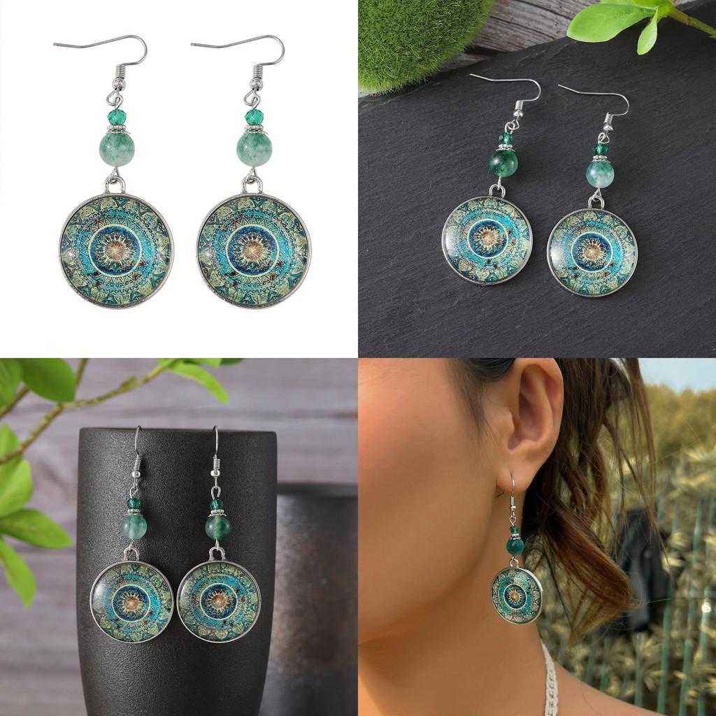 Ethereal Mandala Flower Gemstone Earrings Highlighting Bohemian Aesthetic For Women