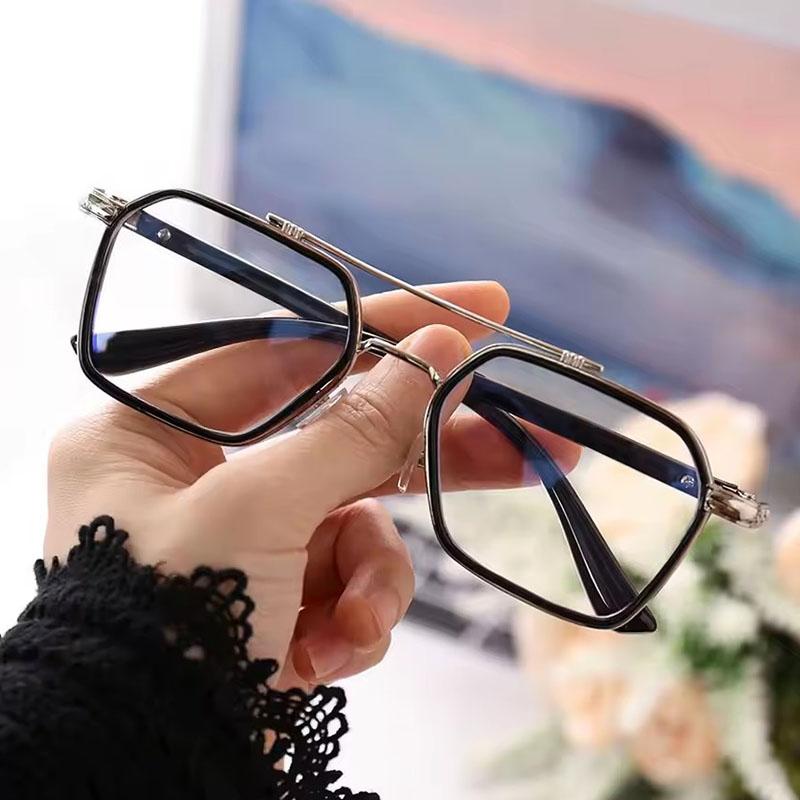 Men and Women Polygon Double Beam Anti Blue Light Flat Mirror Computer Eyeglasses