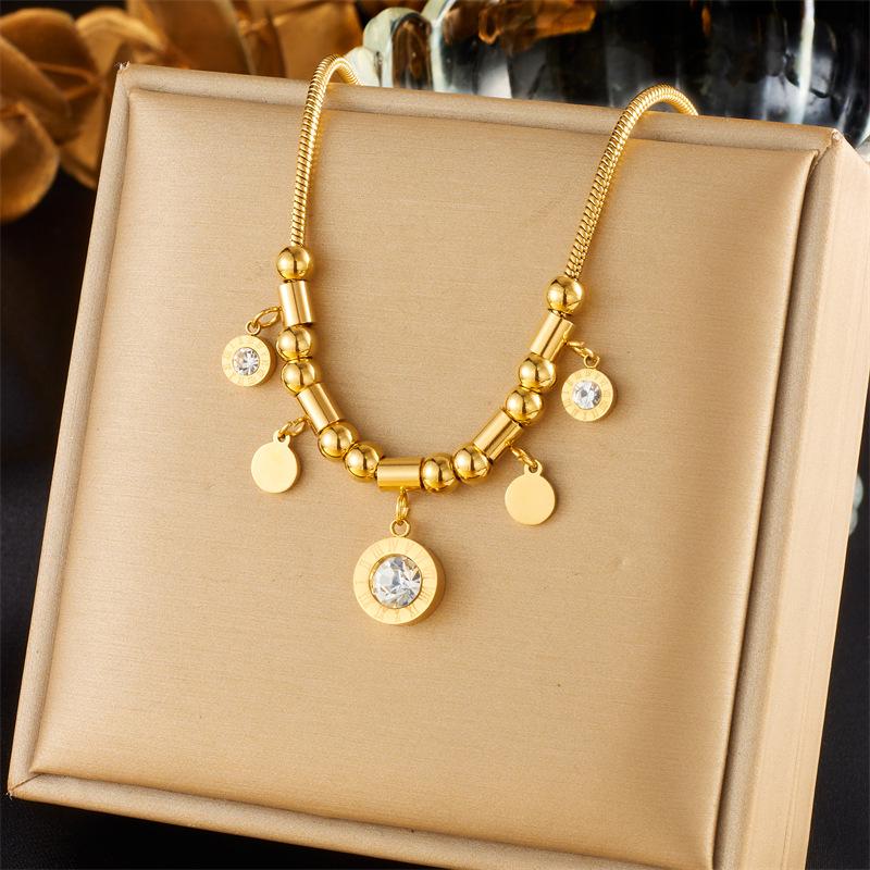 

Temperament Women s Light Luxury Zircon Jewelry Bracelet Necklace Round Brand Pendant Beaded Chain Jewelry Set