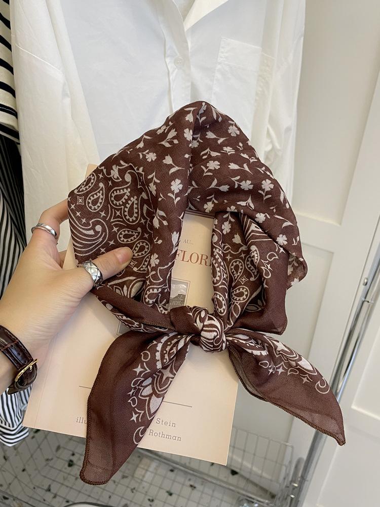 18Cm Cotton and Linen Cashew Small Square Scarf Spring Summer and Autumn Thin Decorative Scarf Air Conditioner Room Neck Scarf Headband Headscarf