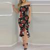 Fashion Women's Loose Sexy Prints One Shoulder Irregular  Ruffle Hip Dress