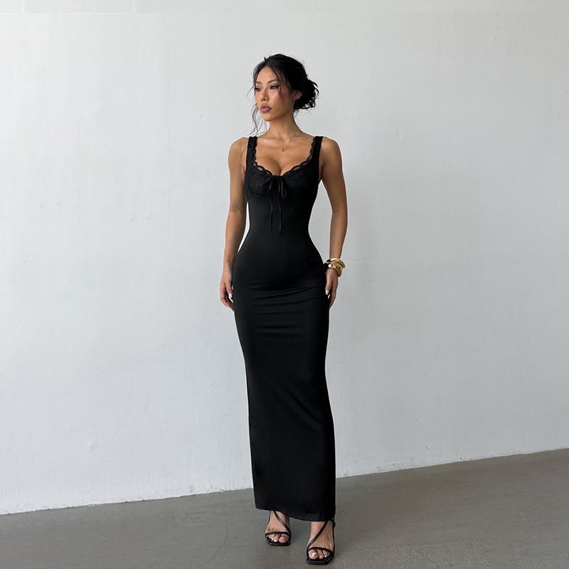 Lace Patchwork Backless Slim Fit Camisole Dress for Women