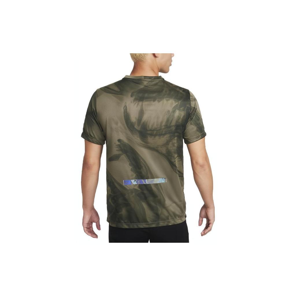 Nike Dri-FIT Run Division Rise 365 Logo Tie-Dye Print Crew Neck T-Shirt Men Tops Olive FB6880-222