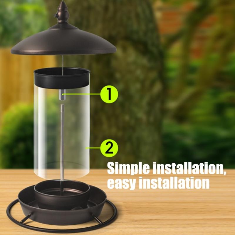 Iron Bird Feeder for Outdoor Garden Wild Bird Observation Hanging Feeder with Roof for Safe Backyard Bird Feeding Sation