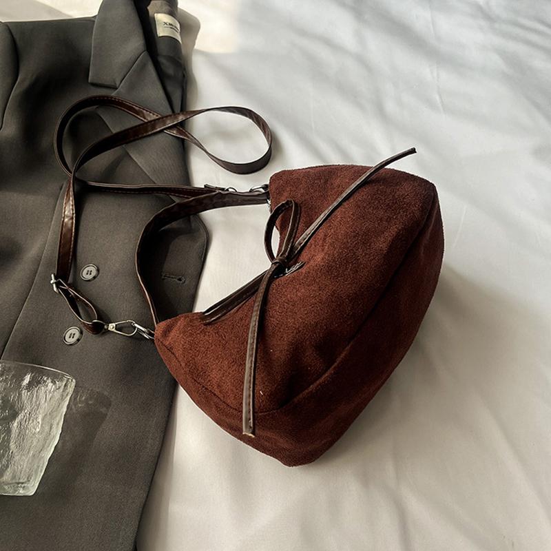 Vintage Bow Candy Color Women Suede Shoulder Bags Simple Lightweight Ladies Crossbody Bag Portable Girls Handbags Purse