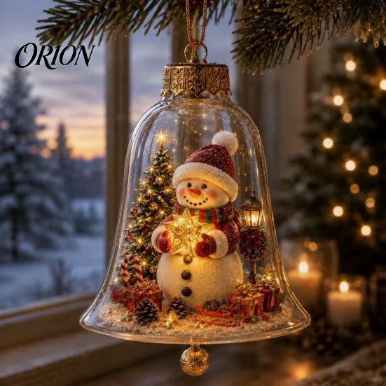 Miniature Holiday Scene Hanging Balls 3D Christmas Bell Ornament, Winter Clear Decoration with Santa Reusable Festival Ornaments Snowman Reindeer