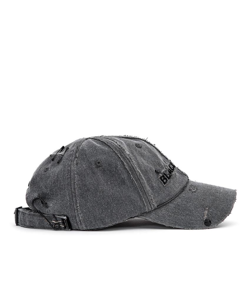 BLACKBLOND Vividi Cross Damage Custom Denim Cap (Dark Gray)