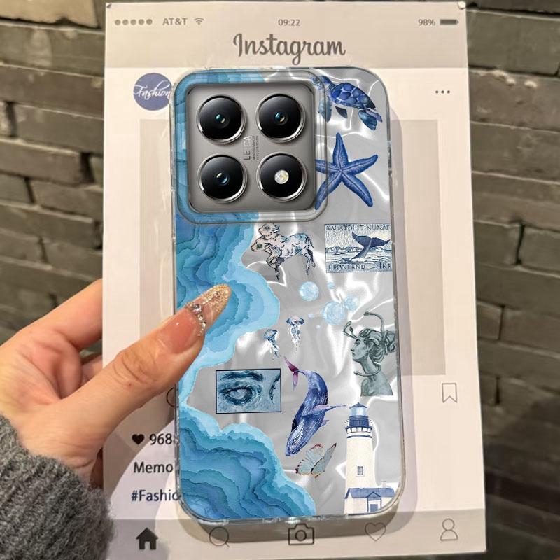 Retro Sun Marine Floral Eyes Girls Women Phone Case For Xiaomi 14T 13T Pro 14Tpro 13Tpro 11 Lite 5G NE Shockproof Fundas Cover