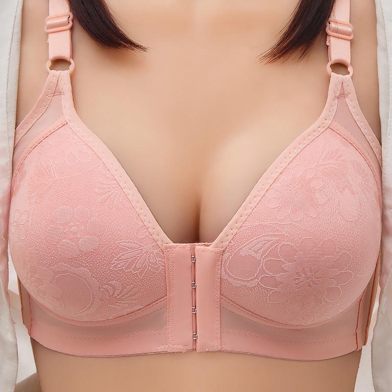 Plus Size Wire-Free Front Buckle Breathable Bra with Side Support