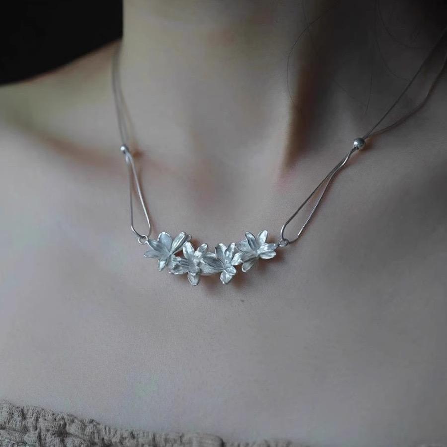 S925 Sterling Silver Necklaces For Women Simple Chain Fashion Minimalist Pendant Flower Necklaces Birthday Gift
