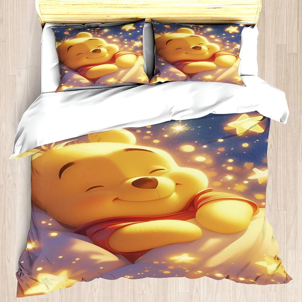 MINISO Winnie the Pooh Duvet Cover Set Comforter Bedding 3d Children'S Bedding Set 3-Piece 1 Quilt Cover King Size