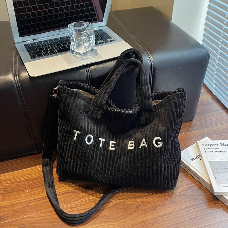 Большая вместительная Портативная сумка-тоут с буквами Нишевая Популярная Универсальная Вельветовая Одноплечевая Сумка через плечо чёрный