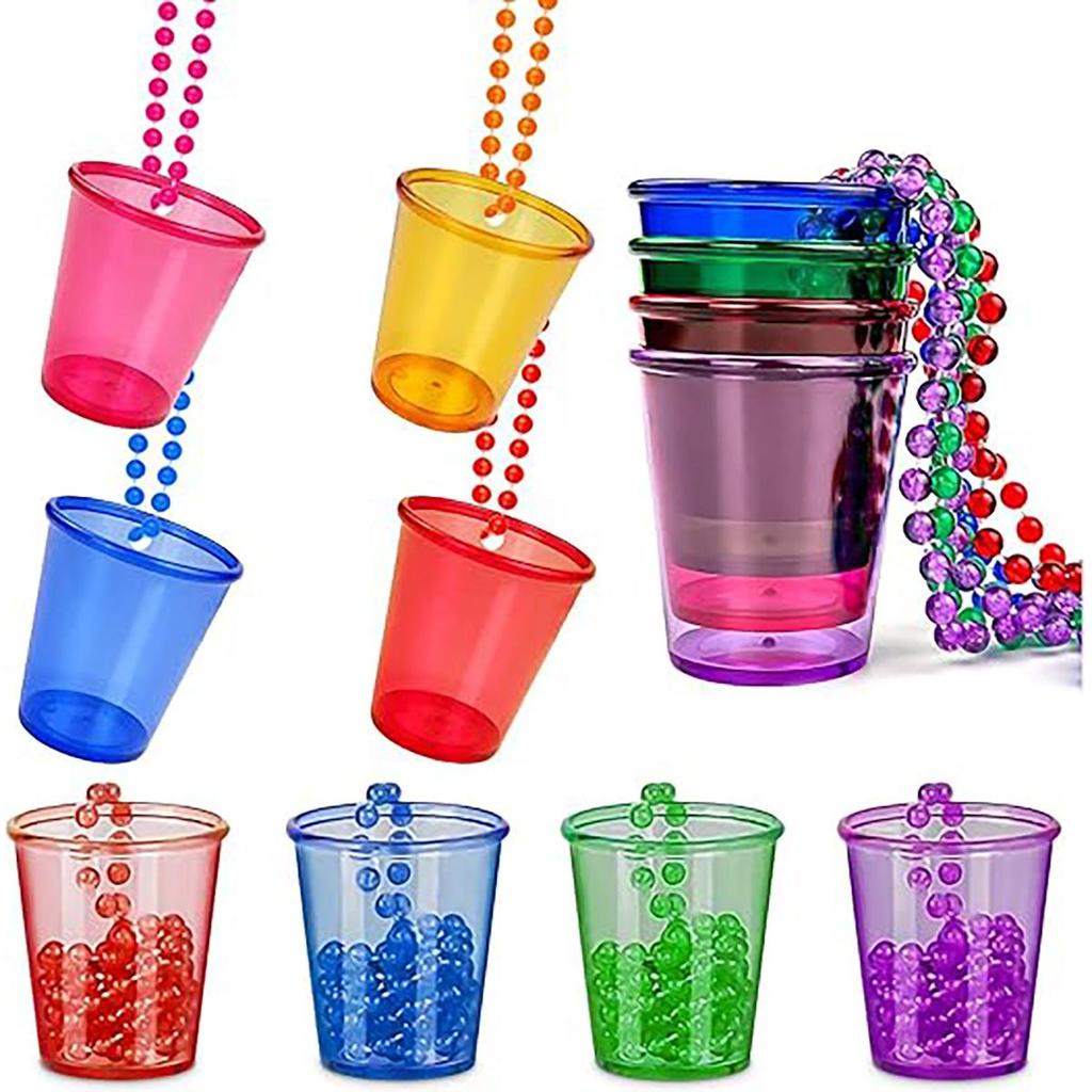 Collana Trasparente con Bicchiere da Shot e Catena con Perline per Addio al Celibato & St. Feste di San Patrizio