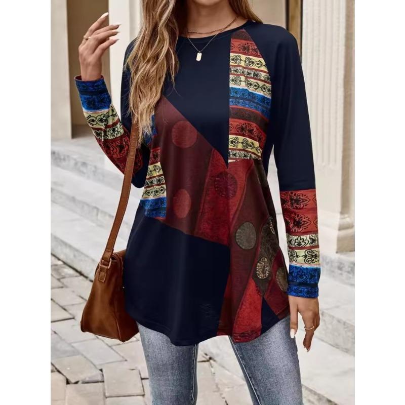 Autumn Women's T-Shirt Casual Long Sleeve Stripe Pattern Print Street O Neck Female Oversized Clothing Outdoor Vintage T Shirts