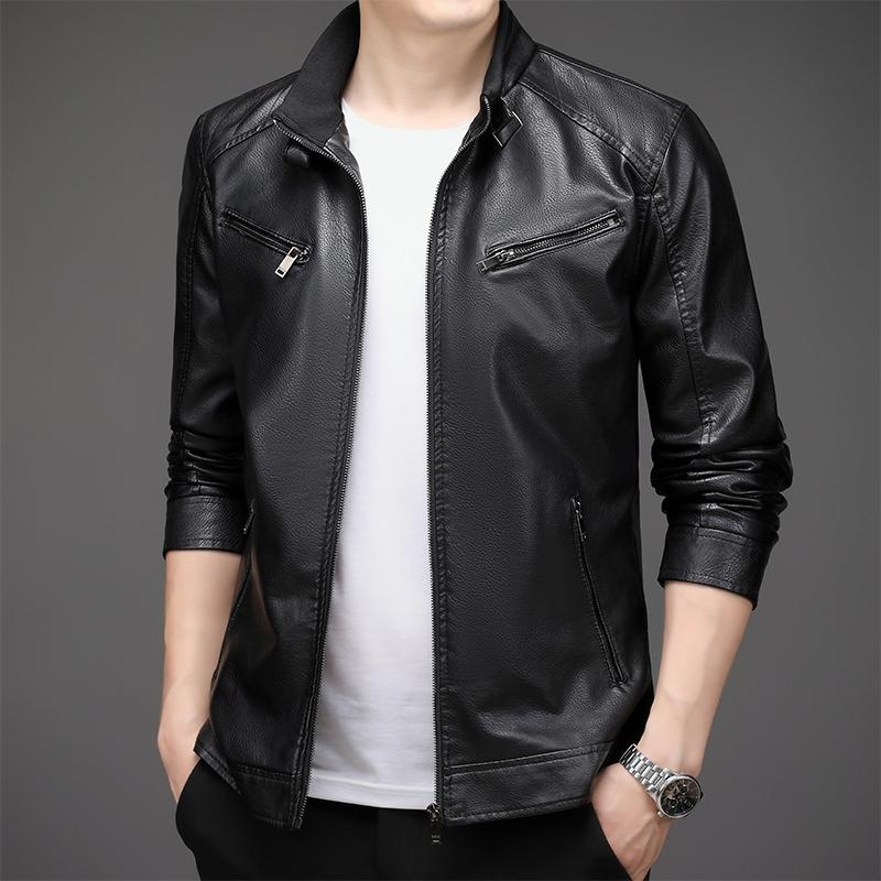 Giacca in Pelle da Uomo Autunnale Uomo Vestibilità Slim Moda Cappotto in Pelle Streetwear Casual PU Capo Esterno Maschile