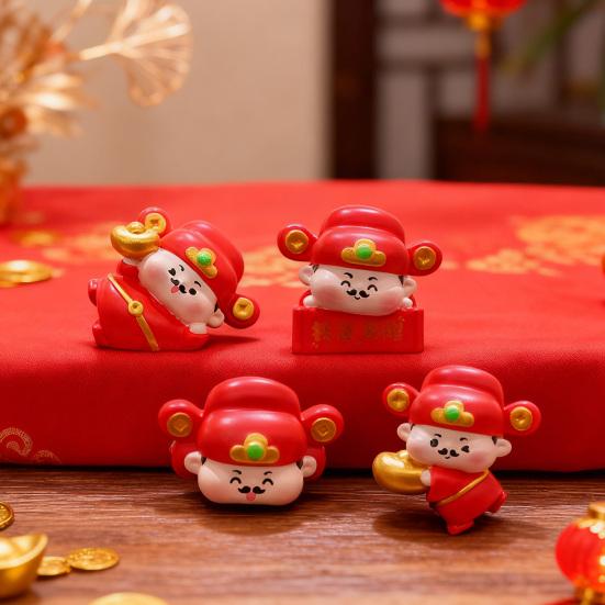 1/4Pcs God of Wealth Figurine Computer Monitor Decoration Cartoon Chinese Immortals Statue Resin Sculpture Car Dashboard Ornament