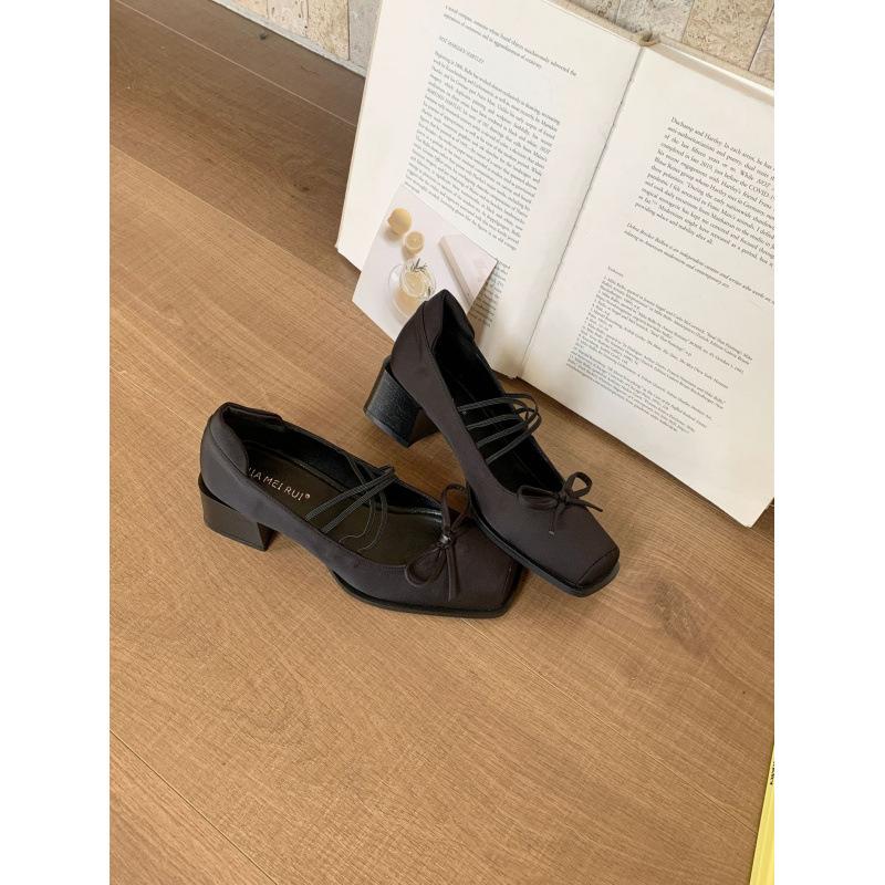 2025 Early Autumn Retro Thick Heel Not Tired High Heel Ballet Shoes Retro Bow Mary Jane Shoes