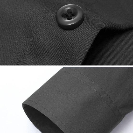 Men Shirt Turn-down Collar Long Sleeve Single-breasted Solid Color Stretchy Slim Fit Soft Plus