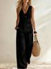 European & American Women's Summer Casual Solid Color Button Vest Cardigan and Long Pants Set - Holiday Style 2026