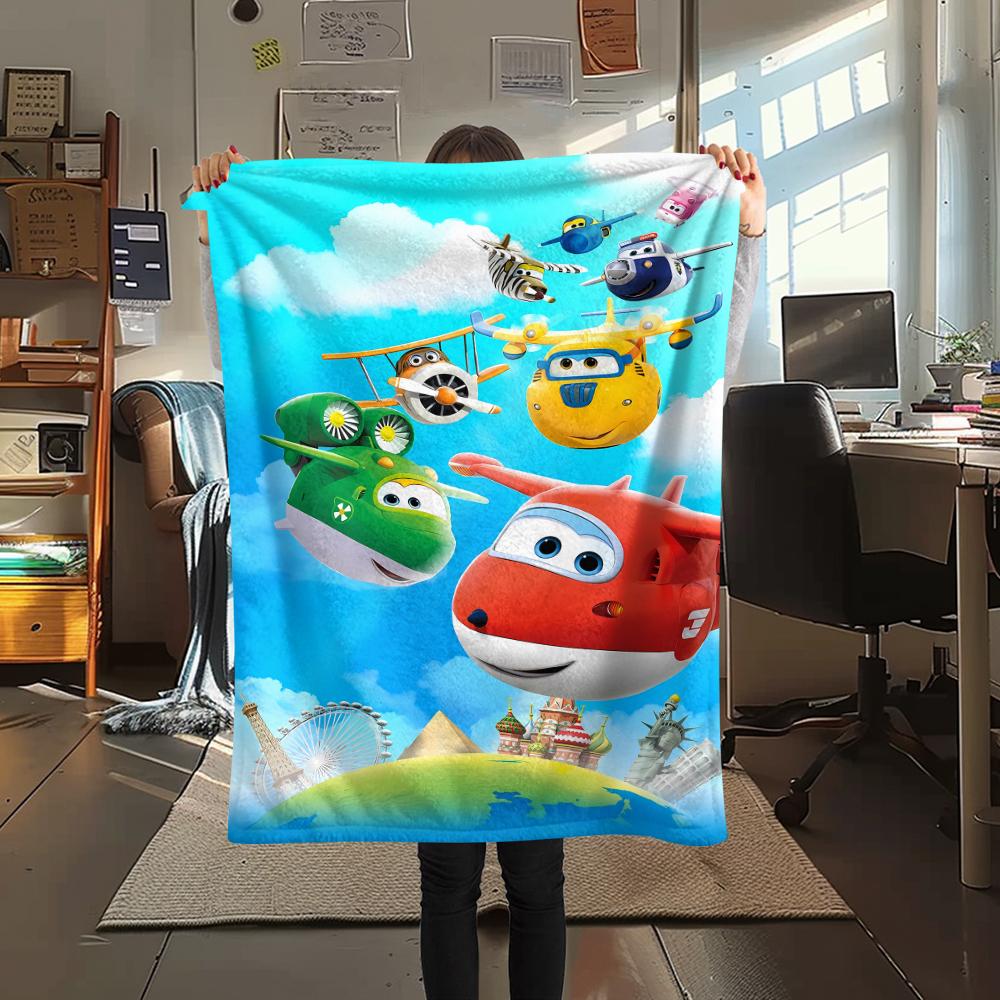 1 ks Flísová deka s potiskem Super Wings, Vysoce kvalitní, Pohodlná pro všechna roční období, Domácí dekorace, Teplo a pohodlí, Perfektní jako vánoční dárky