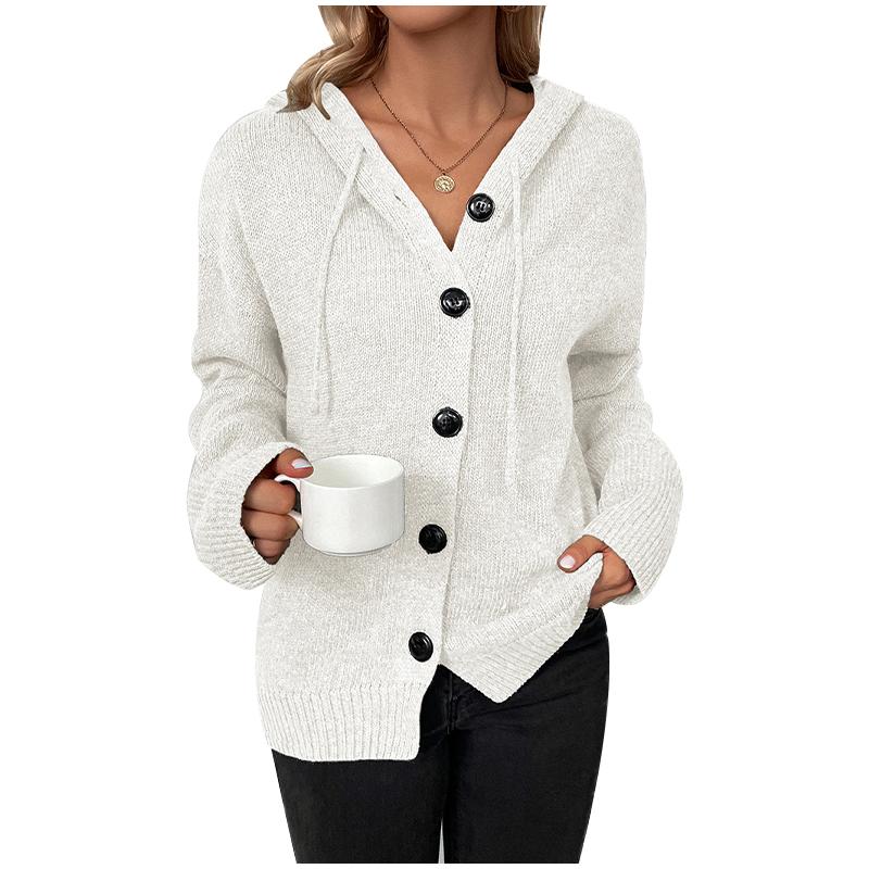 Женский повседневный и модный вязаный кардиган с длинными рукавами и капюшоном — фото 12