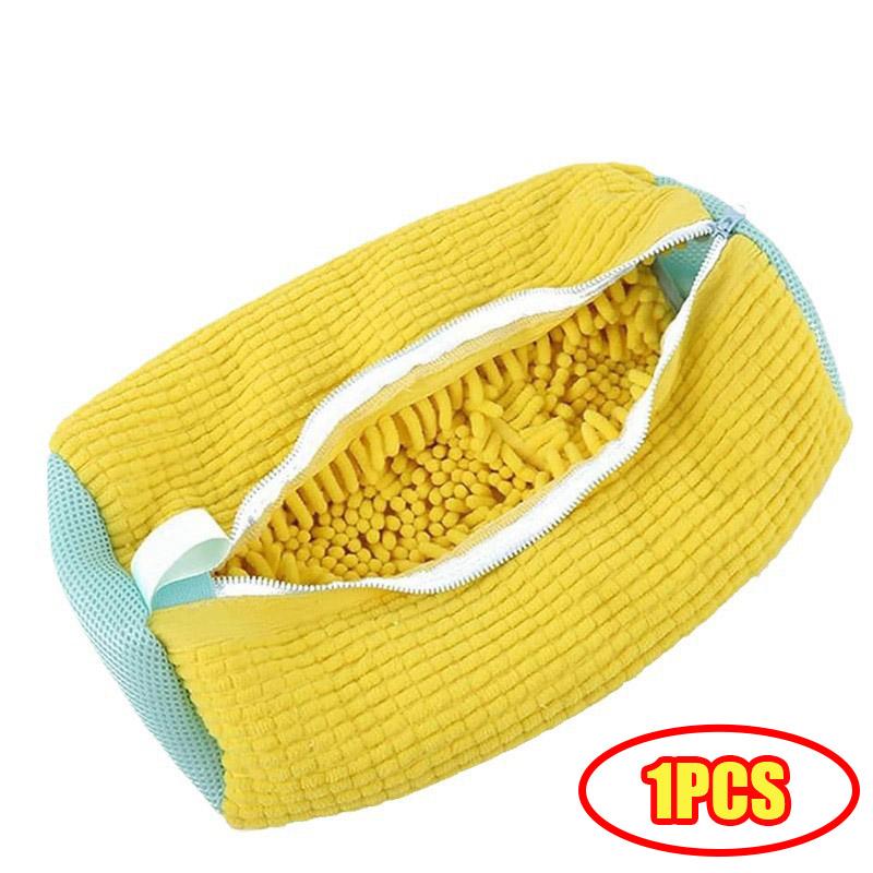 

1/2 шт. Новый мешок для стирки обуви Хлопковая сетка для стирки Пушистые волокна Легко удаляет грязь Мешки для стирки Мешок для обуви против деформации Yellow-1PC