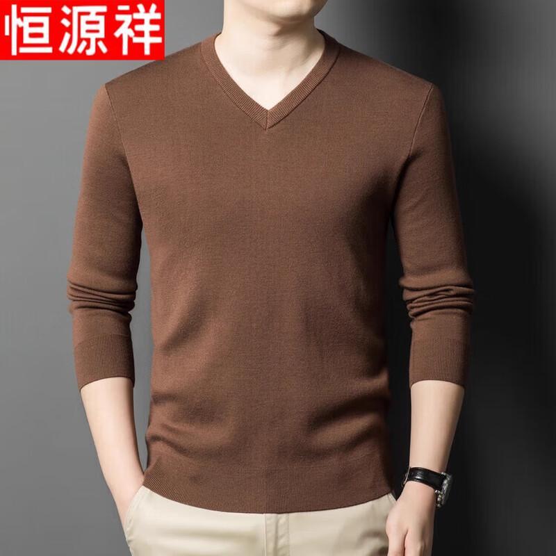 Hengyuanxiang Men's 100% Pure Wool V-Neck Pullover Sweater