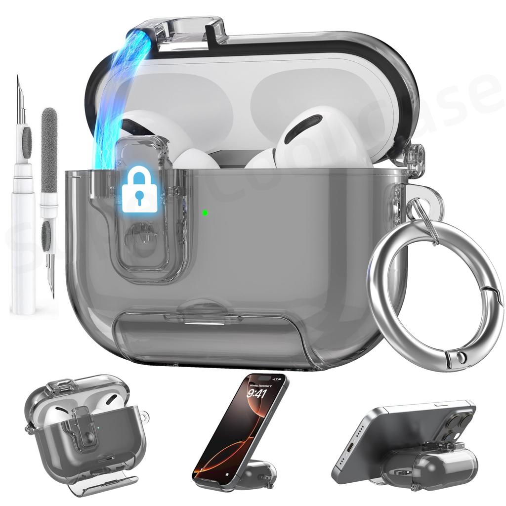 For AirPods Pro 3 Case (2025) with Phone Stand & Cleaning Kit Magnetic Automatic Lock Case Cover for AirPods Pro 3rd Generation