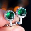 Cute Female Black Green Blue Zircon Stone Round Clip Earrings Charm Silver Color Wedding  For Women